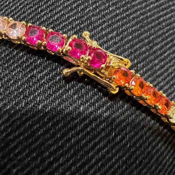 NWOT- Chain Rainbow 17” Long .25” thick Cubic zirconia tennis chain gold color - Picture 9 of 17